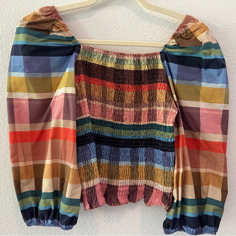 Farm Rio Plaid Smocked top